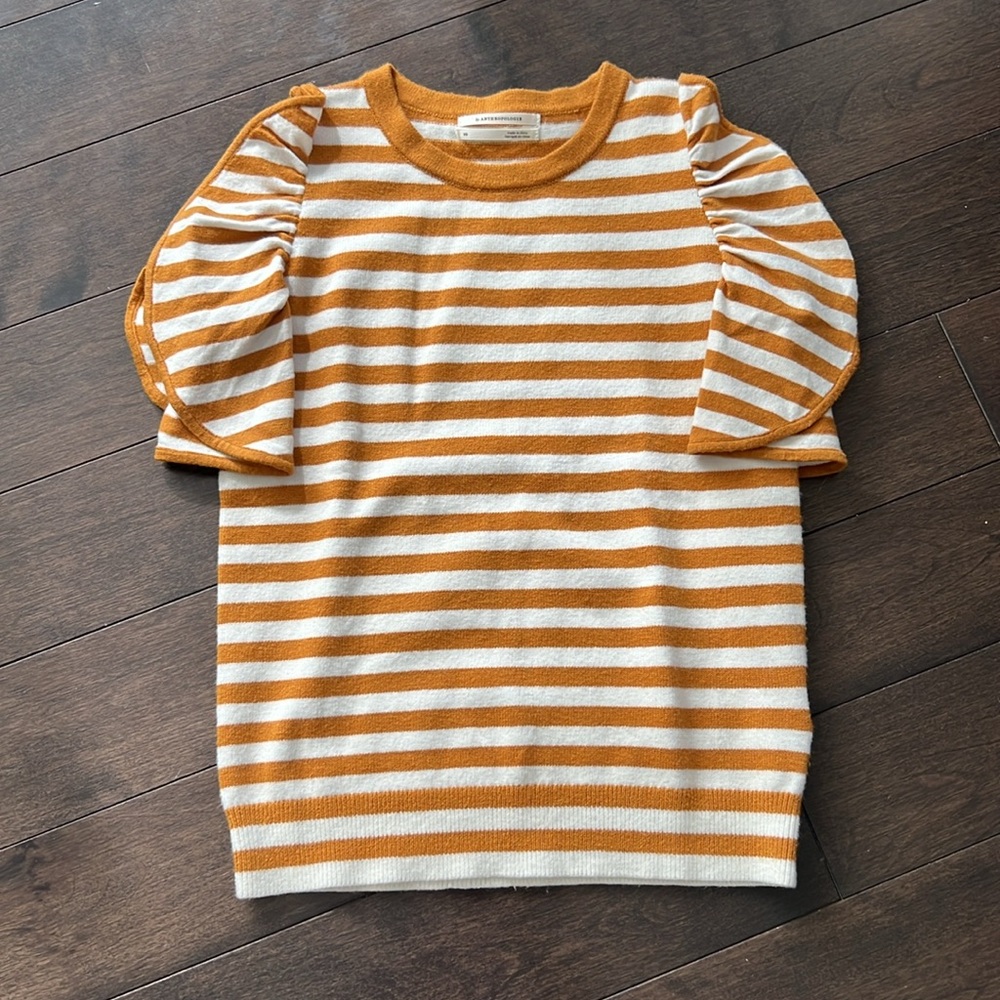 ANTHROPOLOGIE Striped Ruffle Sleeve Sweater